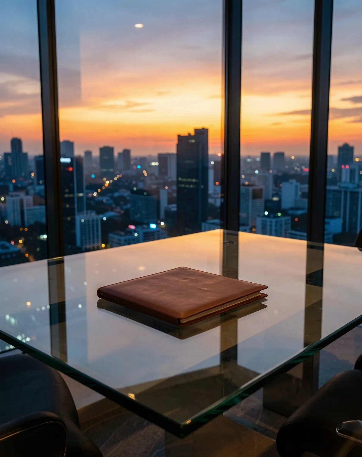 Boardroom authority at dusk